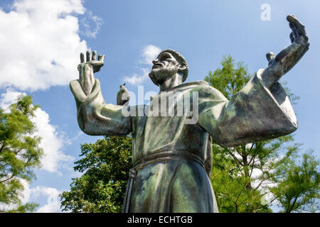 Saint St. Louis Missouri,Forest Park,urban public park,The Jewel Box,greenhouse,statue,St. Francis of Assisi,bronze,sculpture,statue,MO140831110 Stock Photo