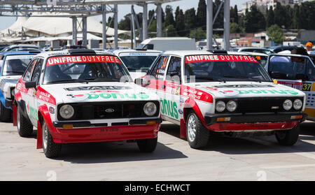 ISTANBUL, TURKEY - JULY 12, 2014: Bonus Unifree Parkur Racing Team cars before start of 35. Istanbul Rally Stock Photo