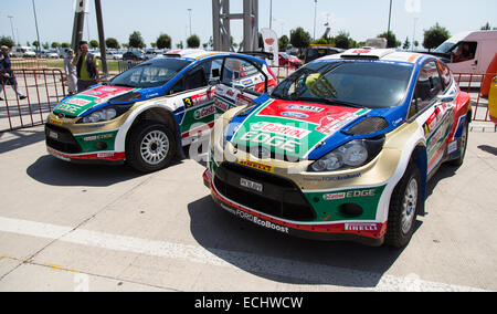 ISTANBUL, TURKEY - JULY 12, 2014: Castrol Ford Team Turkey cars before start of 35. Istanbul Rally Stock Photo
