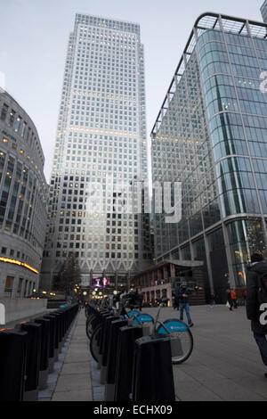 Canary Wharf Station at Night in the heart of London's business district Stock Photo