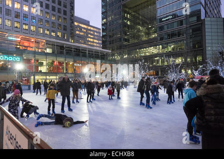 It's Christmas time at London's Canary Wharf where Xmas market and Ice Rink can be found Stock Photo