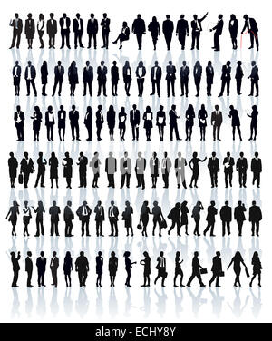 Large set of people silhouettes. Businesspeople; men and women. Stock Photo