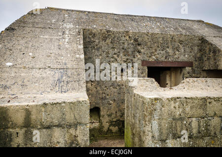 WWII German bunker on Omaha Beach, Normandy, France Stock Photo