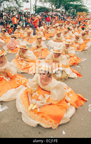 Dancers in parade during Sinulog festival celebrations in Cebu city of Philippines. Stock Photo