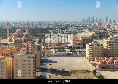 Bird view of Manama city, Bahrain. Skyline with old and modern buildings on the horizon Stock Photo