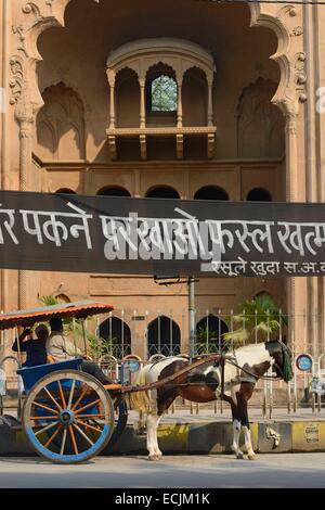 India, Uttar Pradesh, Lucknow, Bara Imambara, Horse Cart Stock Photo