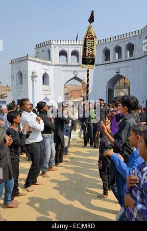 India, Uttar Pradesh, Lucknow, Imambara Talkatora Karbala, Ashura festival, Shia devotees mourning the martyrdom of Imam Hussain Stock Photo