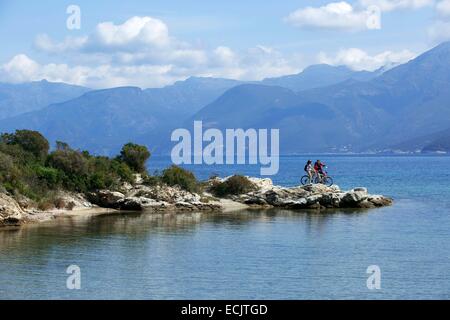 France, Haute Corse, Gulf of Saint Florent, Agriates desert, handle Fornali, mountain biking from Saint Florent Stock Photo