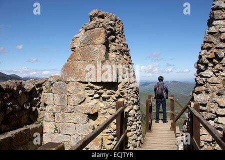 France, Ariege, Chateau de Montsegur, Inside the ruins of the Castle Stock Photo