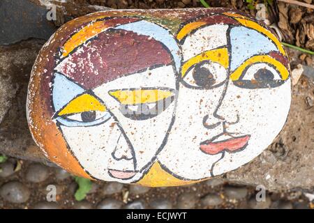 Portugal, Madeira island, Santana on the north coast, painted stones by the schoolchildren Stock Photo