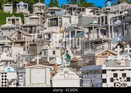 France, Guadeloupe (French West Indies), Grande Terre, Morne a l'Eau, cemetery with approximately 1800 graves decorated with black and white tiled Stock Photo