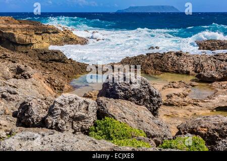 France, Guadeloupe (French West Indies), Grande Terre, Saint Francois, Pointe des Chateaux (belonging to the network of large sites in France) with the bottom La Roche Stock Photo