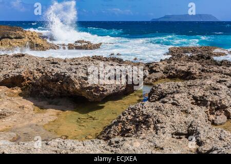 France, Guadeloupe (French West Indies), Grande Terre, Saint Francois, Pointe des Chateaux (belonging to the network of large sites in France) with the bottom La Roche Stock Photo