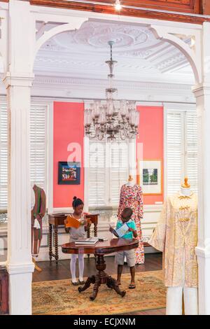 France, Guadeloupe (French West Indies), Grande Terre, Pointe a Pitre, historic district, Saint John Perse museum houses a permanent exhibition on the Creole costumes and on the life of Saint John Perse, inside the house from 1880 Stock Photo