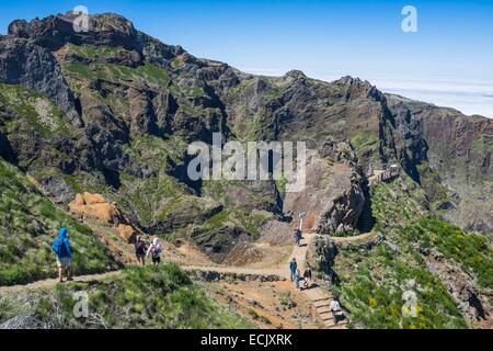 Portugal, Madeira island, hike between Pico Ruivo and Pico Arieiro Stock Photo