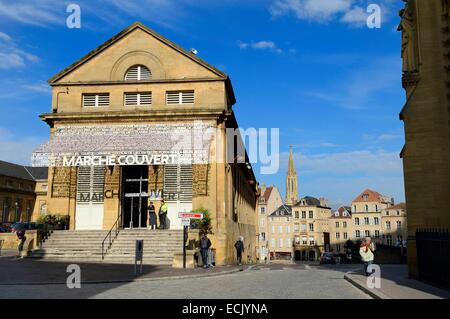 France, Moselle, Metz, the covered market is a market hall located right at the edge of the Cathedral Stock Photo