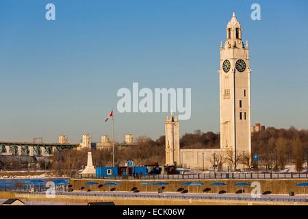 Canada, Quebec province, Montreal in winter, Vieux Port, Clock Towe Stock Photo