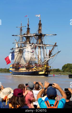 France, Charente Maritime, Rochefort, first launching of the Hermione frigate, audience Stock Photo