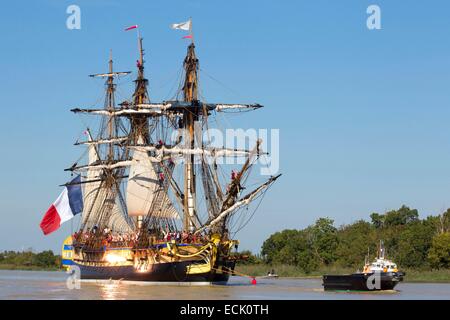 France, Charente Maritime, Rochefort, first launching of the Hermione frigate Stock Photo