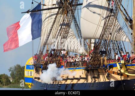 France, Charente Maritime, Rochefort, first launching of the Hermione frigate Stock Photo