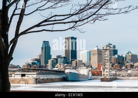 Canada, Quebec province, Montreal on St-Laurent river view from harbour of Point de la Cite du Havre Stock Photo