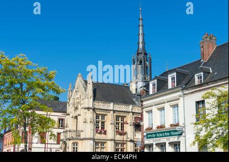 France, Eure, Breteuil (or Breteuil sur Iton), the City Hall built in 1860 in the 15th century neo Gothic style on the model of the former Hotel Dieu razed after the French Revolution Stock Photo