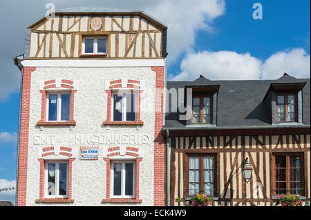 France, Eure, Saint Georges du Vievre, typical timbered houses Stock Photo