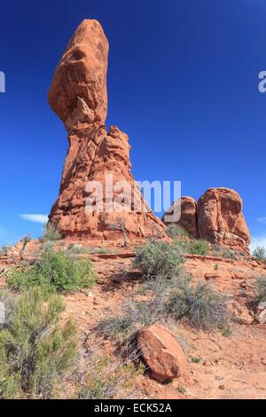 United States, Utah, Colorado Plateau, Arches National Park, Balanced Rock Stock Photo