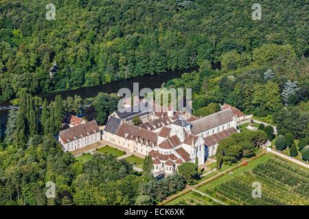 France, Indre, Fontgombault, the abbey (aerial view) Stock Photo