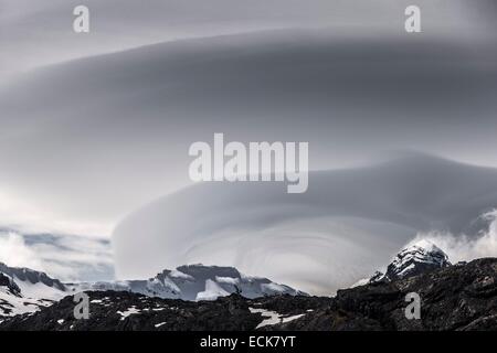South Atlantic Ocean, South Georgia Island, lenticular clouds Stock Photo