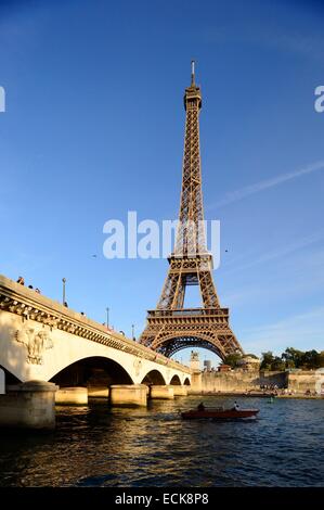 France, Paris, area listed as World Heritage by UNESCO, the bridge of Jena and the Eiffel Tower Stock Photo
