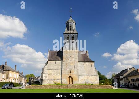 France, Ardennes, Launois sur Vence, Saint Etienne church, bell tower seen from the front Stock Photo