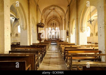 France, Ardennes, Launois sur Vence, Saint Etienne church, central alley to the altar Stock Photo