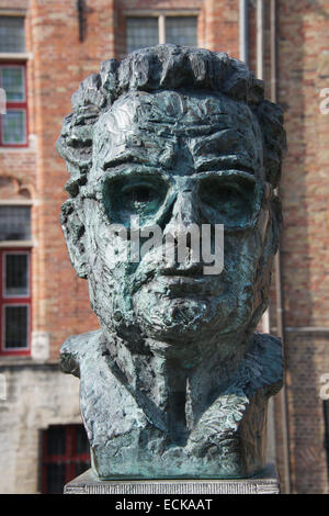 Bronze sculpture of Frank Van Acker former mayor Bruges Belgium Stock Photo