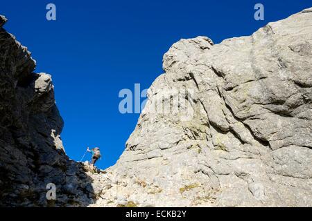 France, Corse du Sud, hiking on the GR 20, between Bassetta Sheepfold and Usciolu refuge, A Monda ridge or Statues ridge, Petra di Leva Stock Photo