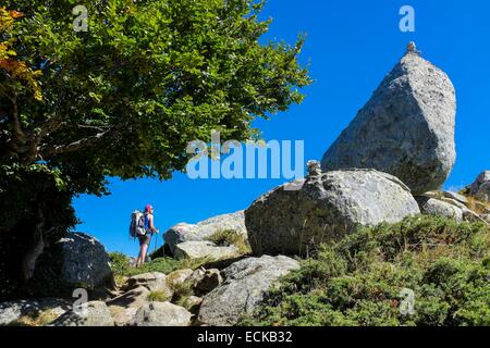 France, Corse du Sud, hiking on the GR 20, between Bassetta Sheepfold and Usciolu refuge, A Monda ridge or Statues ridge Stock Photo