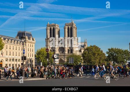 France, Paris, Saint Michel district and Notre Dame Stock Photo