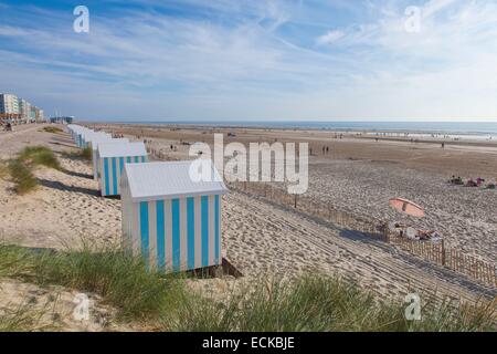 France, Pas de Calais, Hardelot, beach huts also known cabins Stock Photo