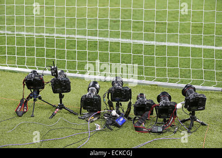 Remote control photocameras stand on the field during UEFA EURO 2012 game against Italy and England Stock Photo