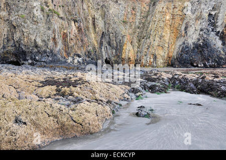 Rocky cliffs at Newport sands in Pembrokeshire, West Wales. Stock Photo