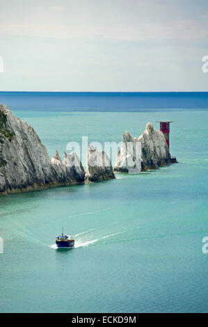 Vertical view of the Needles in the Isle of Wight. Stock Photo