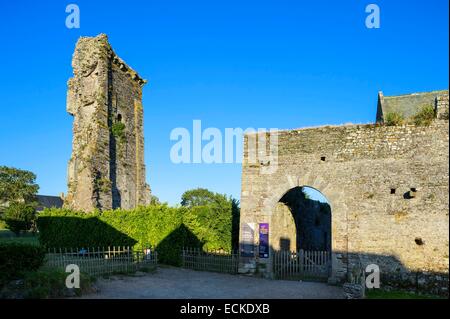 France, Manche, Cotentin, Regneville sur Mer, 14th century castle, remains of the square keep Stock Photo