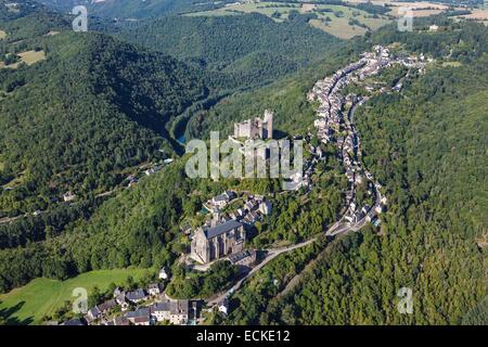 France, Aveyron, Najac, labelled Les Plus Beaux Villages de France (The Most beautiful Villages of France) (aerial view) Stock Photo