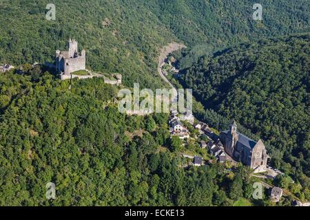 France, Aveyron, Najac, labelled Les Plus Beaux Villages de France (The Most beautiful Villages of France) (aerial view) Stock Photo