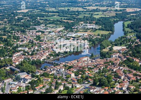 France, Charente, Confolens, the town on la Vienne river (aerial view) Stock Photo