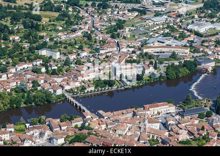 France, Charente, Confolens, the town on la Vienne river (aerial view) Stock Photo