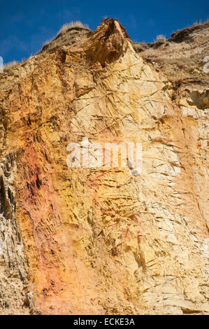 Vertical view of the amazing coloured cliffs at Alum Bay in the Isle of Wight. Stock Photo