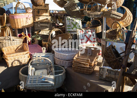Wicker baskets for sale! Buxton, England. Stock Photo