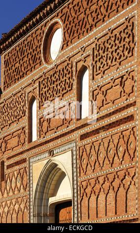 Spain, Aragon, Zaragoza, Tobed, Saint Marie, listed as World Heritage by UNESCO, detail of the main facade Stock Photo