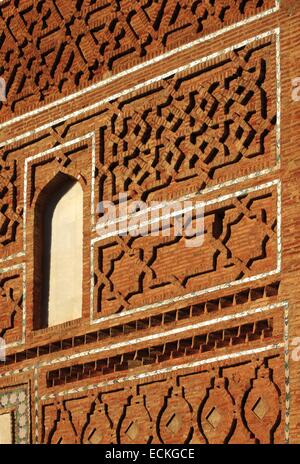 Spain, Aragon, Zaragoza, Tobed, Saint Marie, listed as World Heritage by UNESCO, detail of the main facade Stock Photo